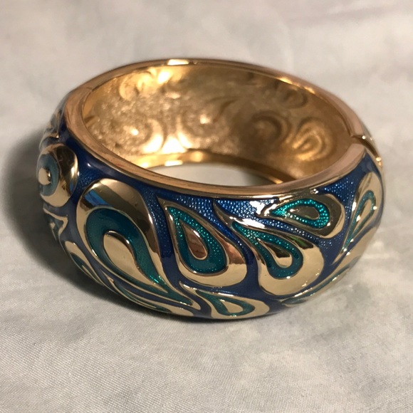 Gold, blue and aqua bangle bracelet - Picture 1 of 3